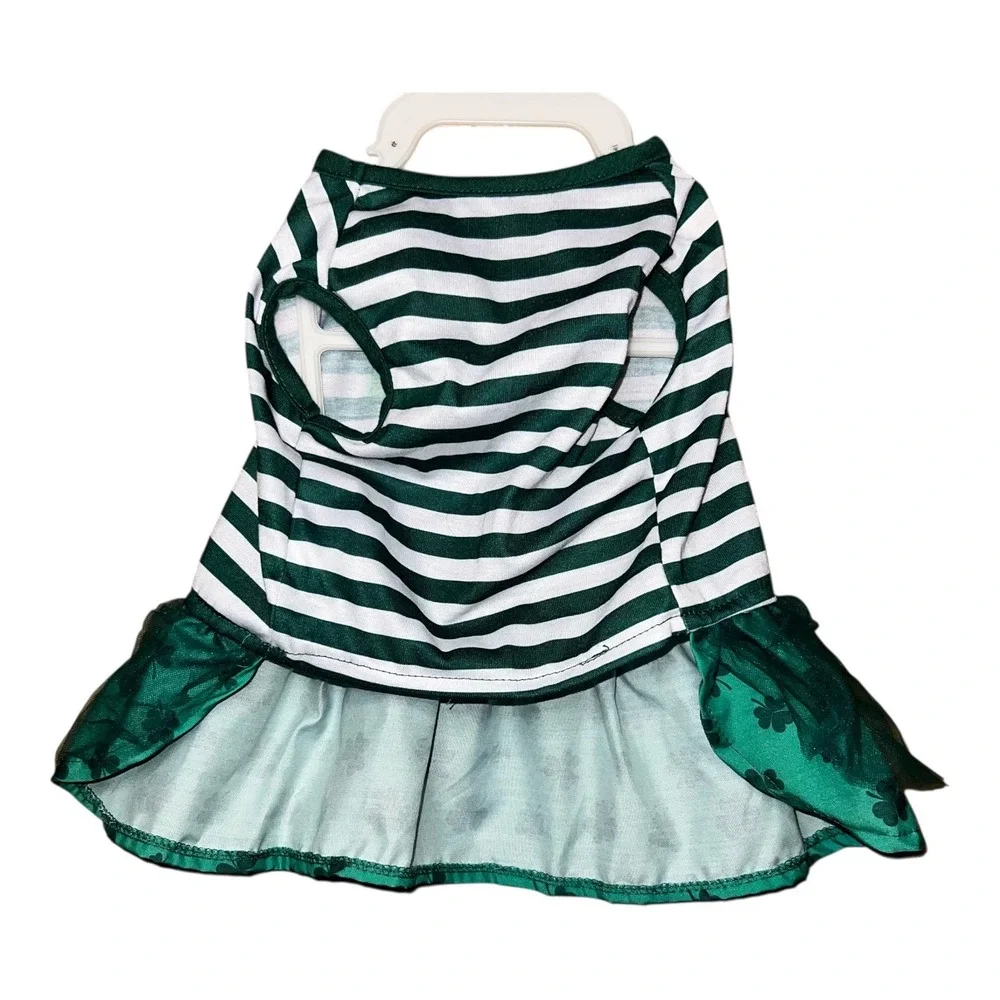 Top Paw Small Dog Dress Green White Stripes Lucky Charm St Patricks DaPet Outfit